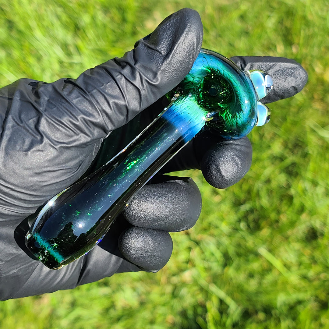 Green Mushroom Pipe with Opal Glass Pipe Beezy Glass   