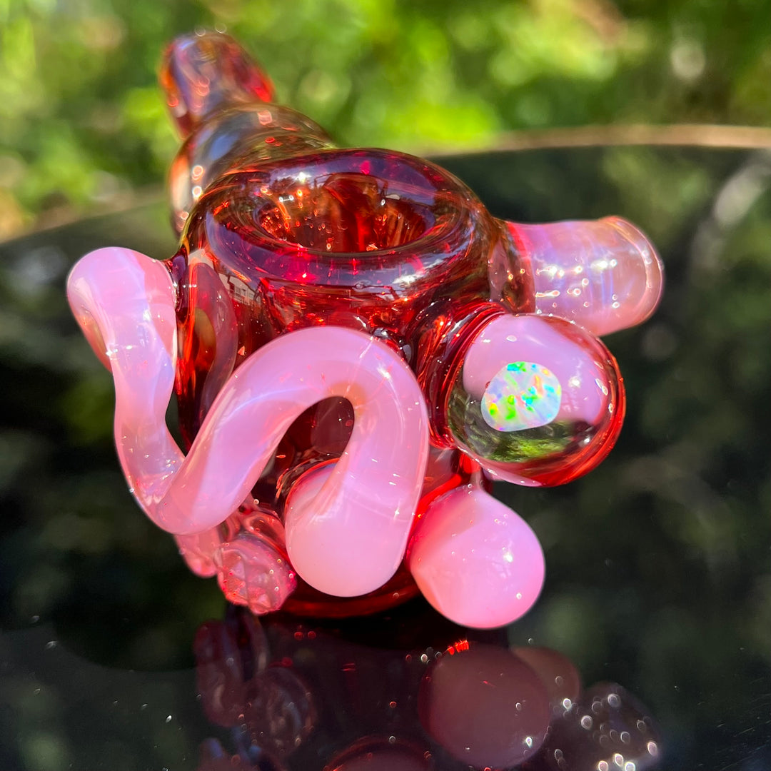 Red Poppy Opal Squatlock Glass Pipe Beezy Glass   