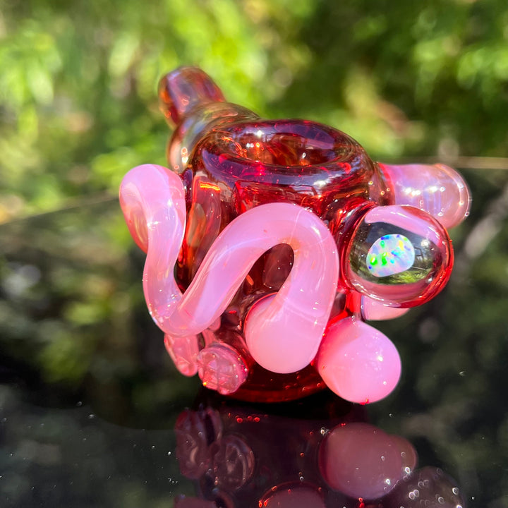 Red Poppy Opal Squatlock Glass Pipe Beezy Glass   