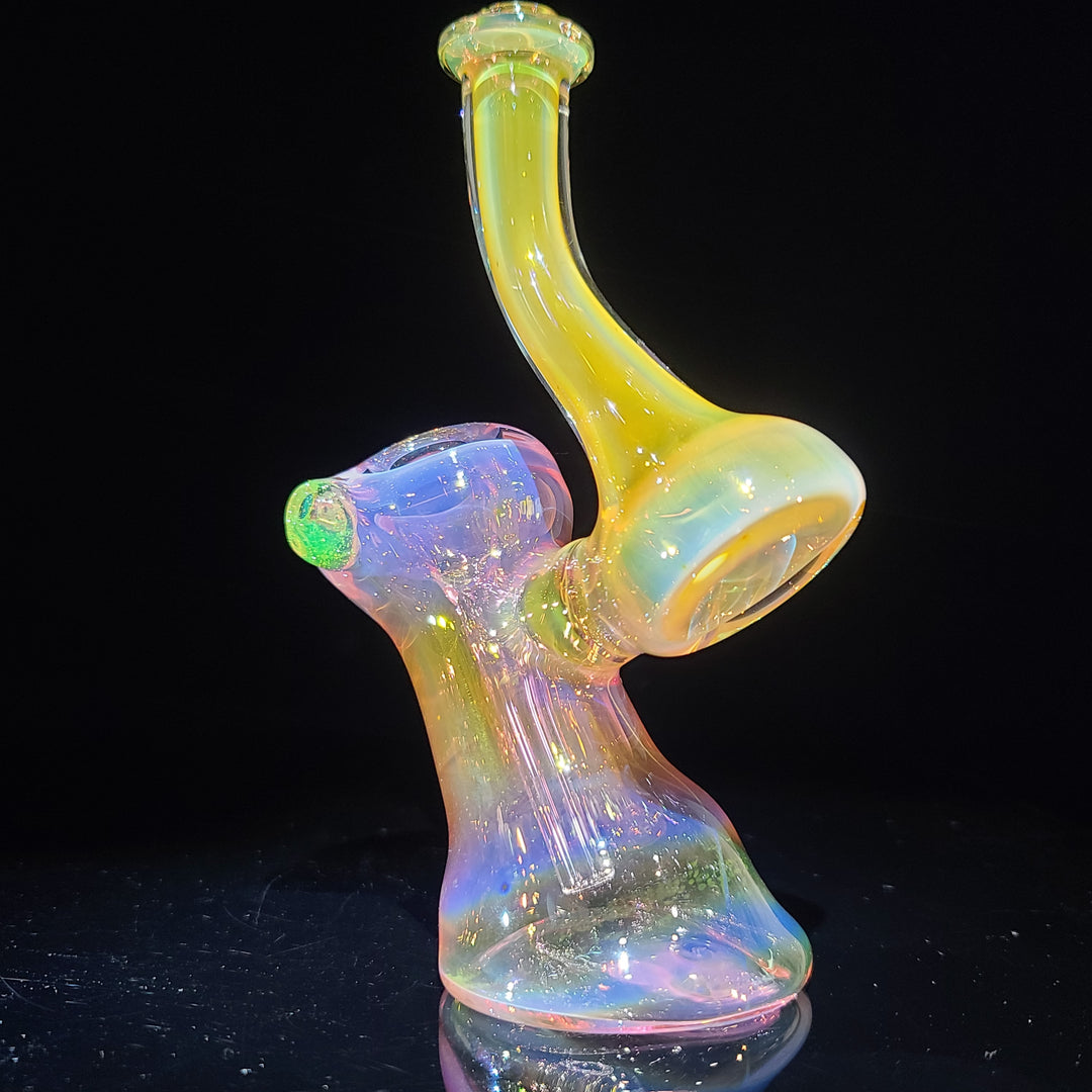 Pink and Gold Fumed Bubbler with Slime Carb Glass Pipe Cose Glass   