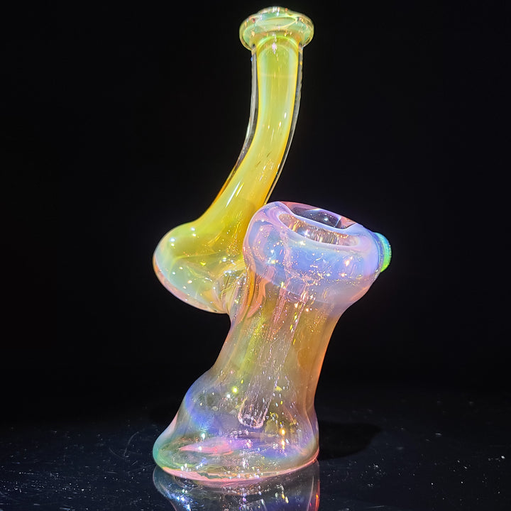 Pink and Gold Fumed Bubbler with Slime Carb Glass Pipe Cose Glass   