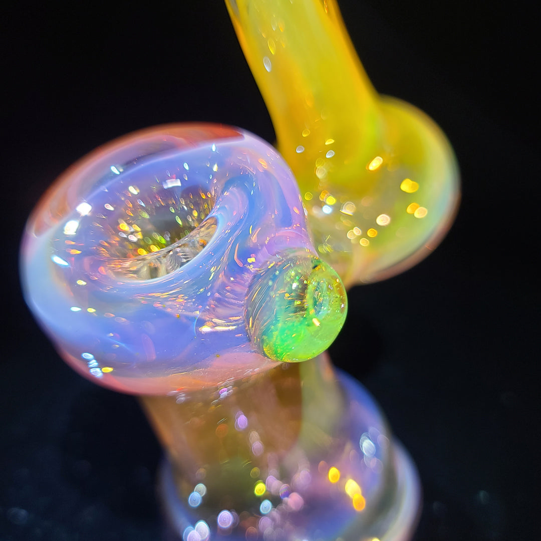 Pink and Gold Fumed Bubbler with Slime Carb Glass Pipe Cose Glass   