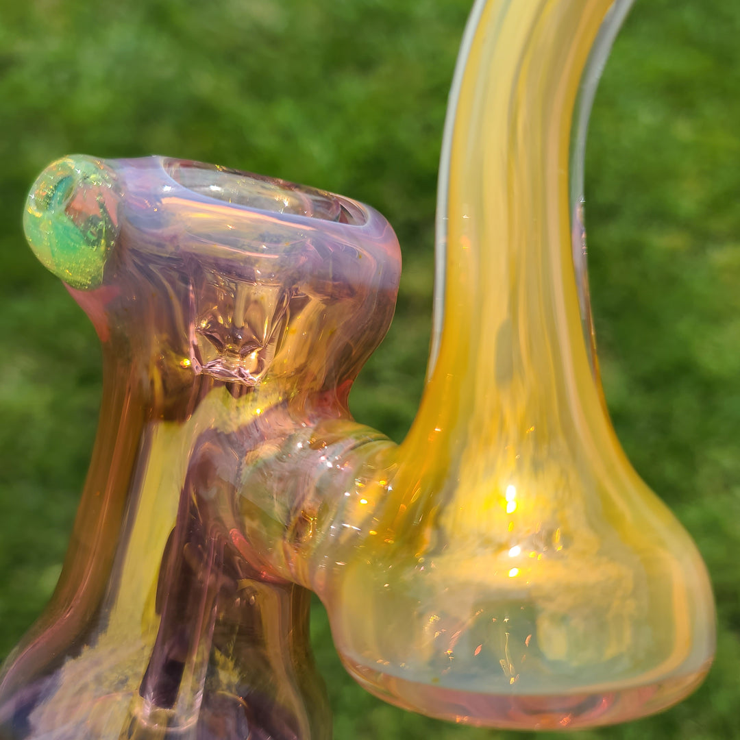 Pink and Gold Fumed Bubbler with Slime Carb Glass Pipe Cose Glass   