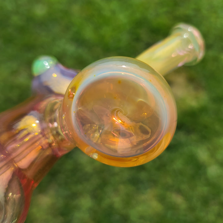 Pink and Gold Fumed Bubbler with Slime Carb Glass Pipe Cose Glass   