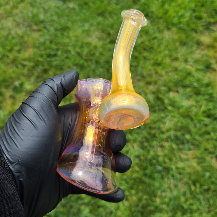 Pink and Gold Fumed Bubbler with Slime Carb Glass Pipe Cose Glass   