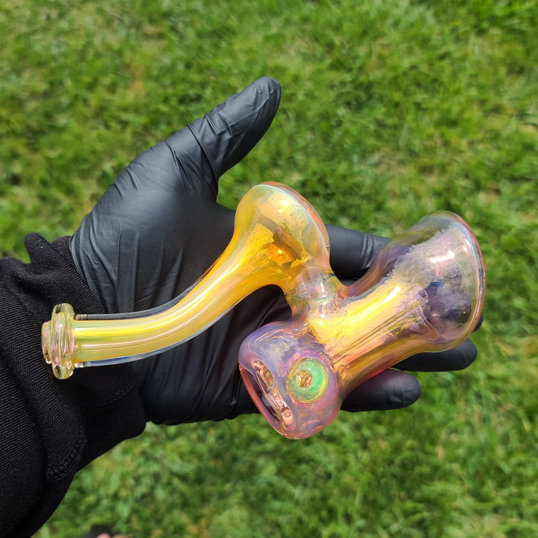 Pink and Gold Fumed Bubbler with Slime Carb Glass Pipe Cose Glass   