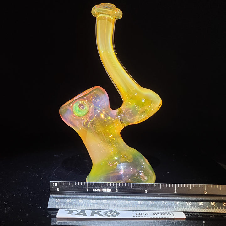 Pink and Gold Fumed Bubbler with Slime Carb Glass Pipe Cose Glass   