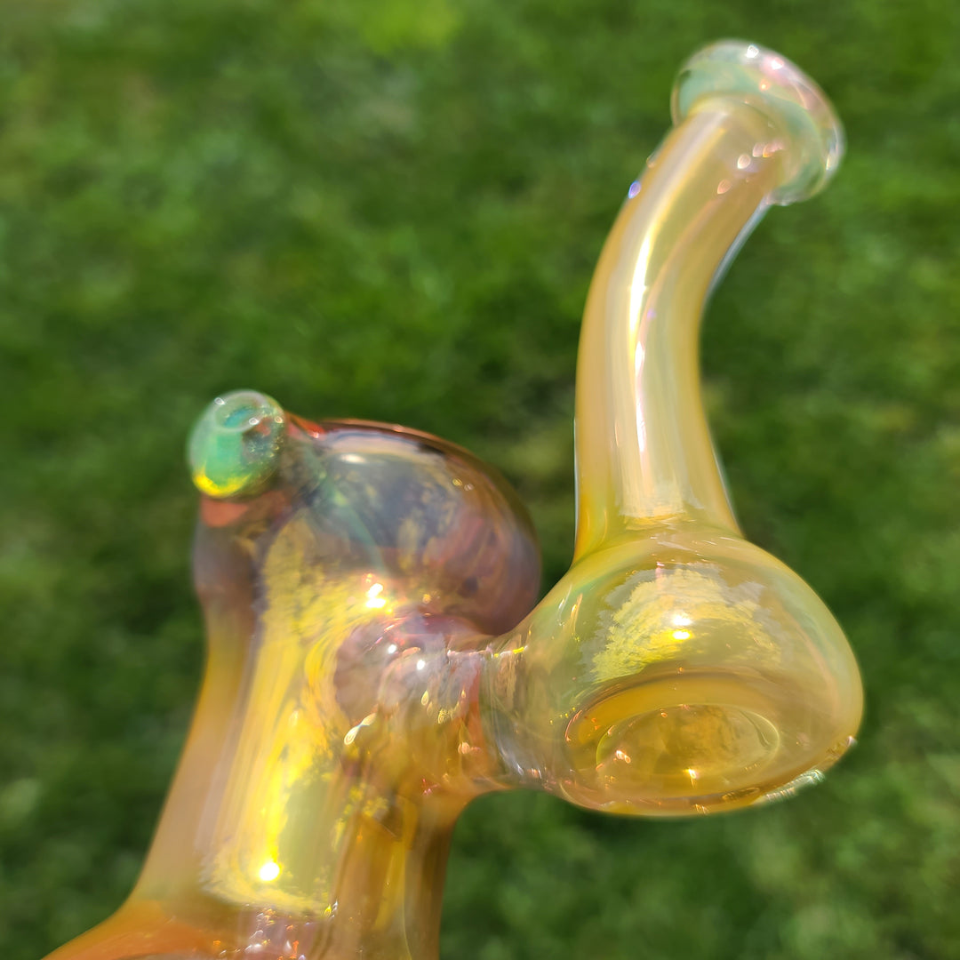 Pink and Gold Fumed Bubbler with Slime Carb Glass Pipe Cose Glass   