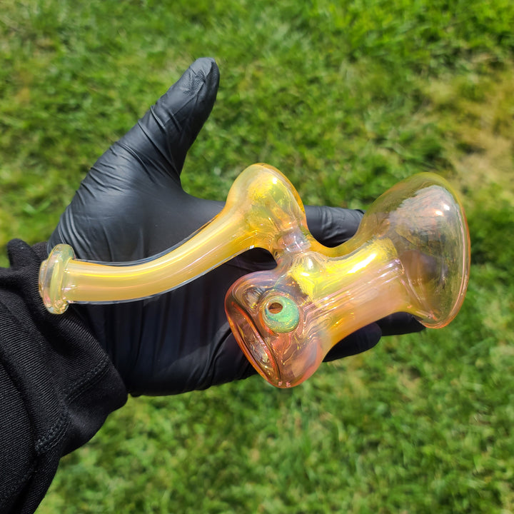 Pink and Gold Fumed Bubbler with Slime Carb Glass Pipe Cose Glass   