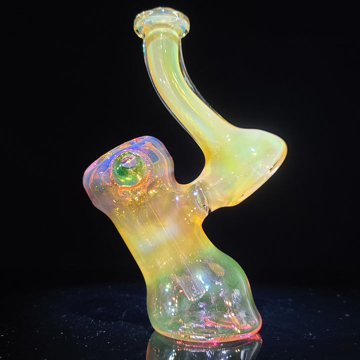 Orange and Pink Gold Fumed Bubbler with Green Carb Glass Pipe Cose Glass   