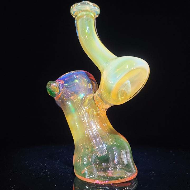 Orange and Pink Gold Fumed Bubbler with Green Carb Glass Pipe Cose Glass   