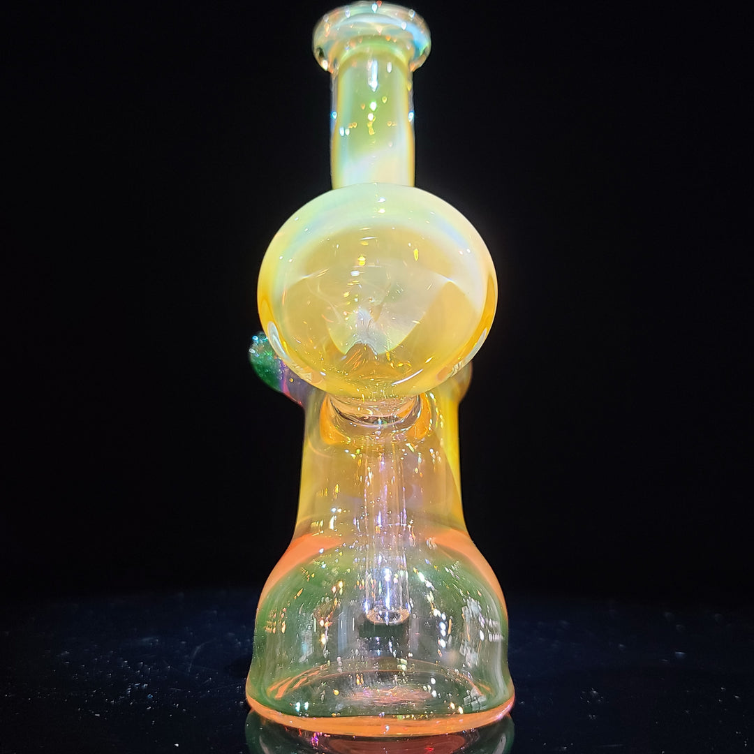 Orange and Pink Gold Fumed Bubbler with Green Carb Glass Pipe Cose Glass   