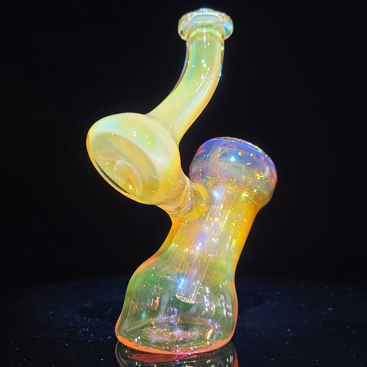 Orange and Pink Gold Fumed Bubbler with Green Carb Glass Pipe Cose Glass   