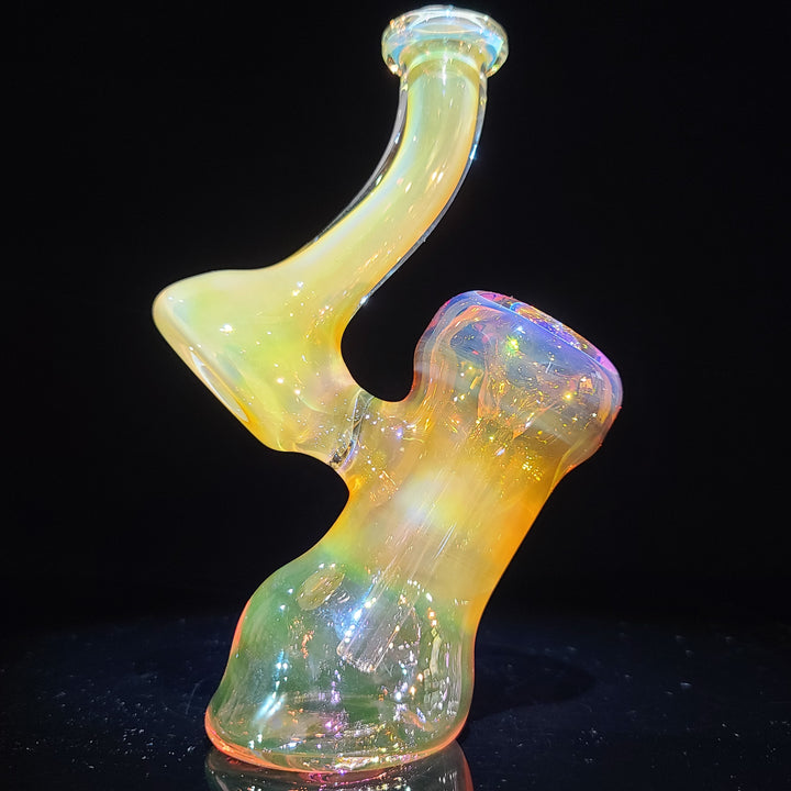 Orange and Pink Gold Fumed Bubbler with Green Carb Glass Pipe Cose Glass   