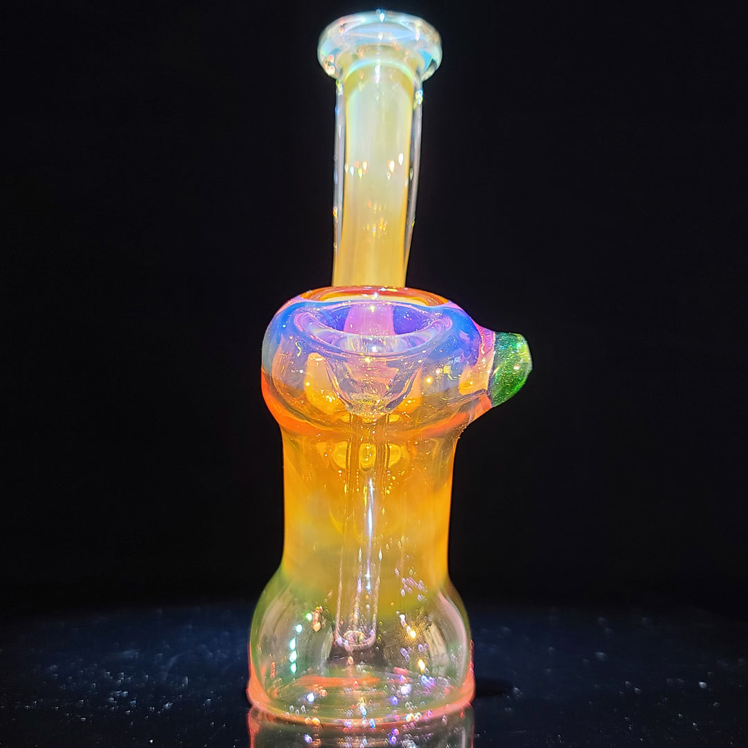 Orange and Pink Gold Fumed Bubbler with Green Carb Glass Pipe Cose Glass   