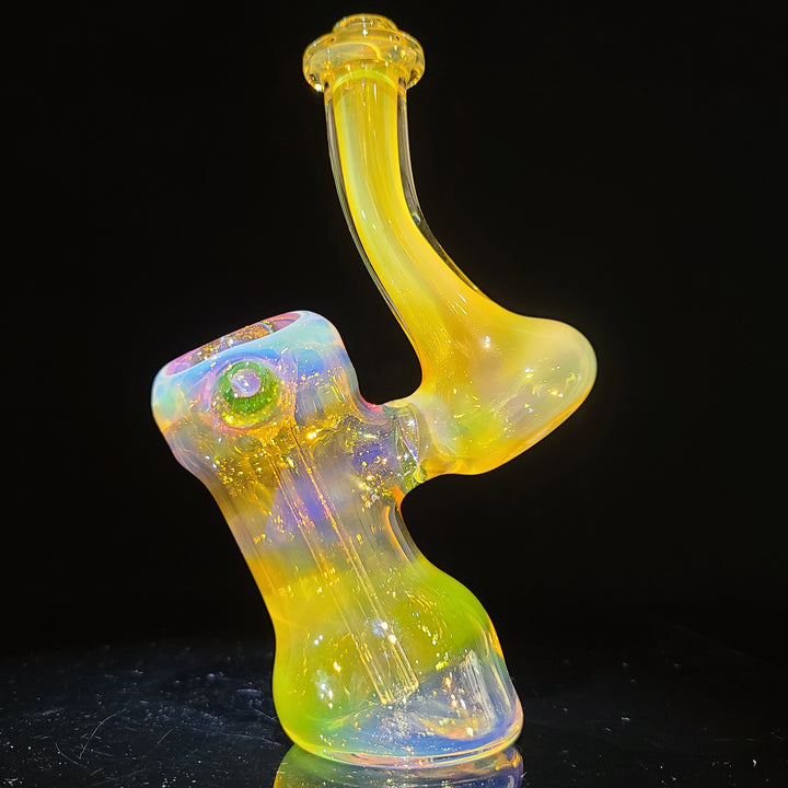 Gold Fumed Bubbler with Green Carb Glass Pipe Cose Glass   