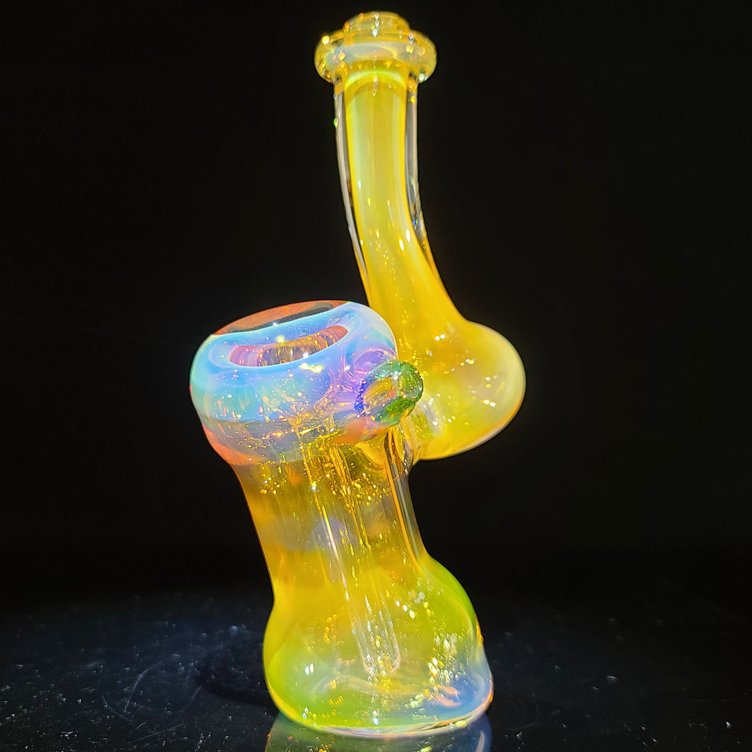 Gold Fumed Bubbler with Green Carb Glass Pipe Cose Glass   