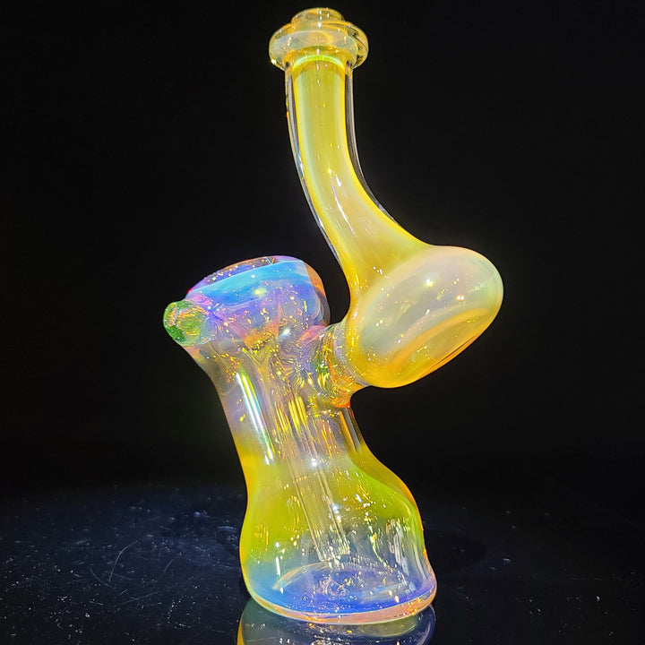 Gold Fumed Bubbler with Green Carb Glass Pipe Cose Glass   