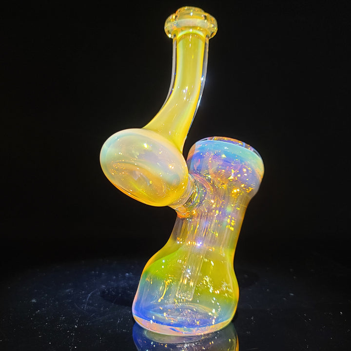 Gold Fumed Bubbler with Green Carb Glass Pipe Cose Glass   