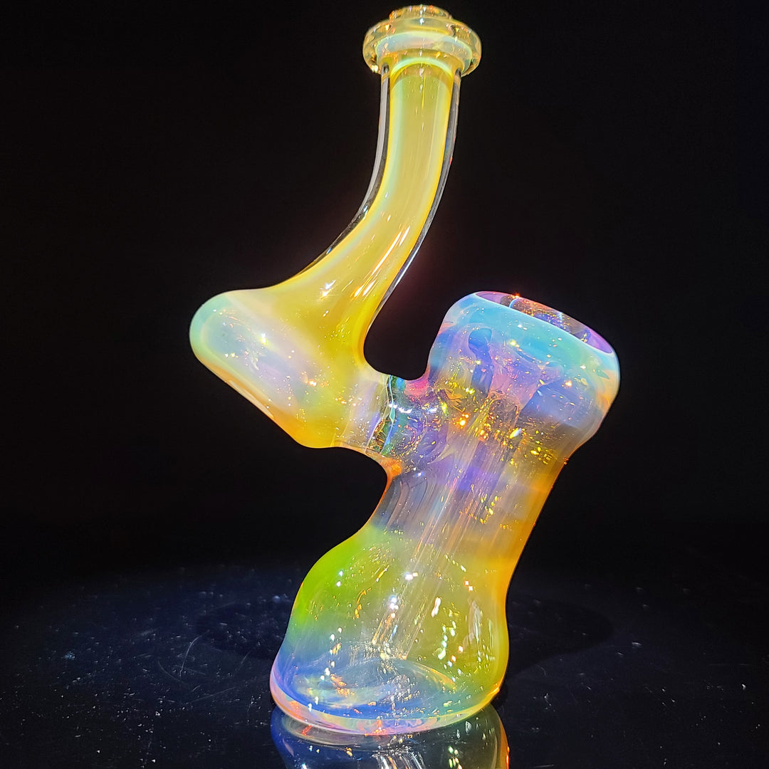 Gold Fumed Bubbler with Green Carb Glass Pipe Cose Glass   