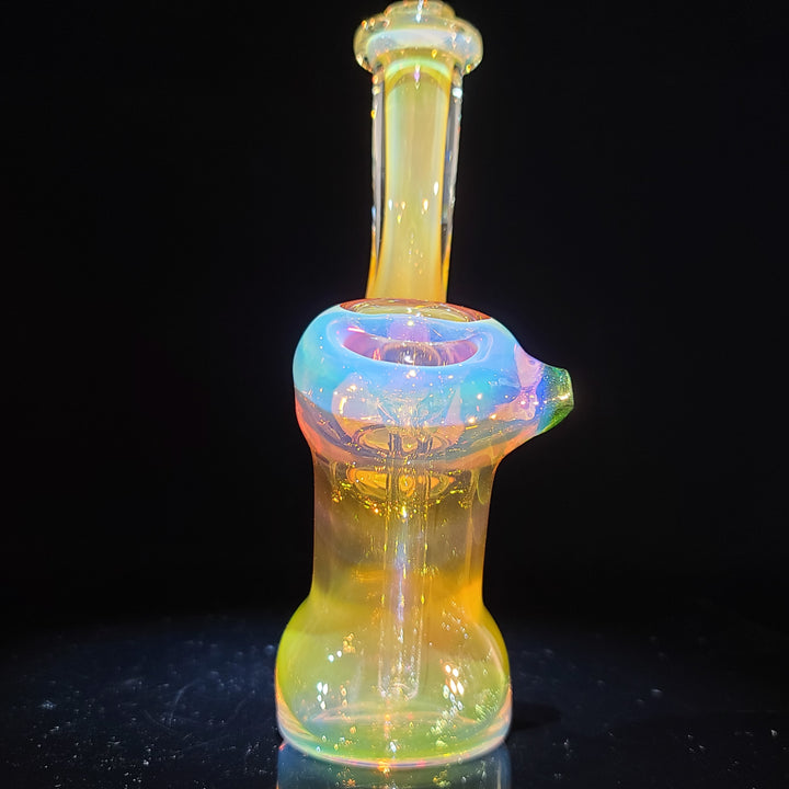 Gold Fumed Bubbler with Green Carb Glass Pipe Cose Glass   