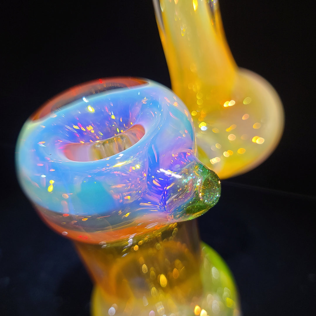 Gold Fumed Bubbler with Green Carb Glass Pipe Cose Glass   