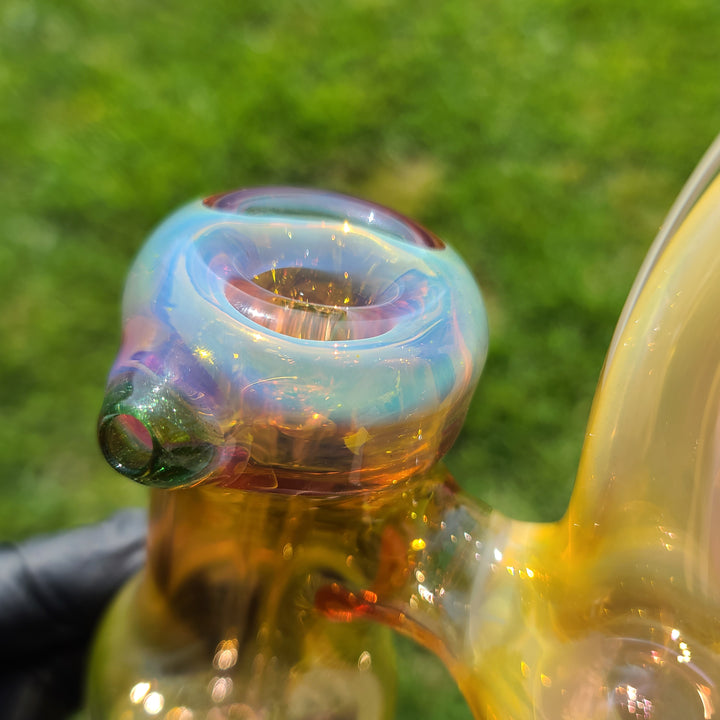 Gold Fumed Bubbler with Green Carb Glass Pipe Cose Glass   