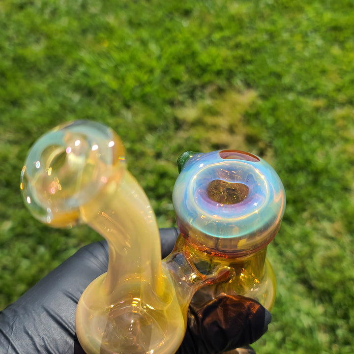 Gold Fumed Bubbler with Green Carb Glass Pipe Cose Glass   