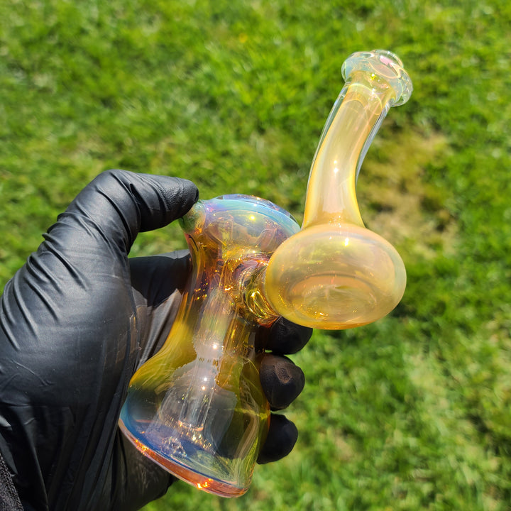 Gold Fumed Bubbler with Green Carb Glass Pipe Cose Glass   