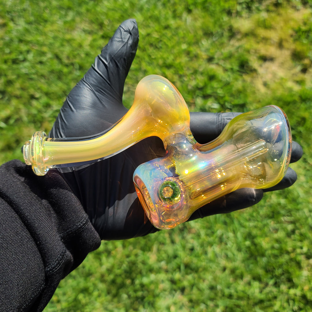 Gold Fumed Bubbler with Green Carb Glass Pipe Cose Glass   