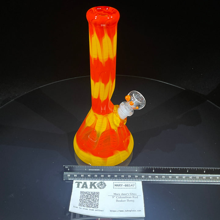 9" Colombian Red Beaker Bong Glass Pipe Mary Jane's Glass