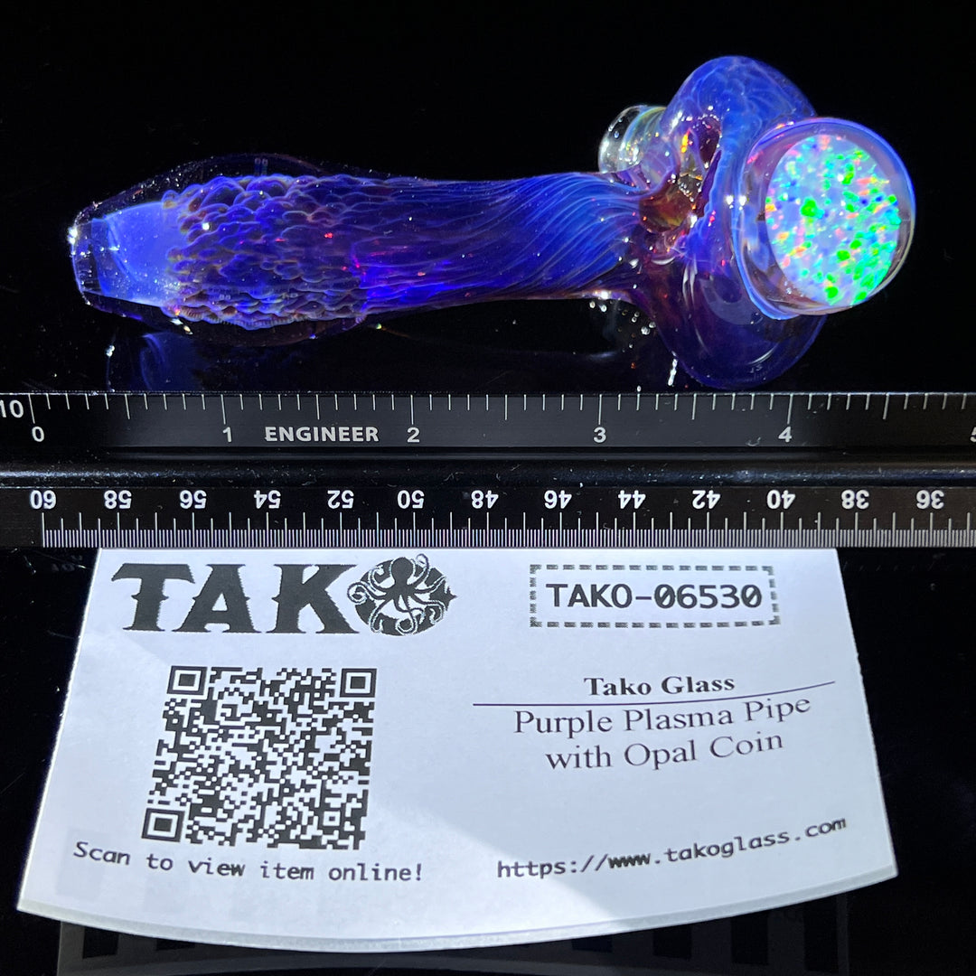 Purple Plasma Pipe with Opal Coin Glass Pipe Tako Glass   