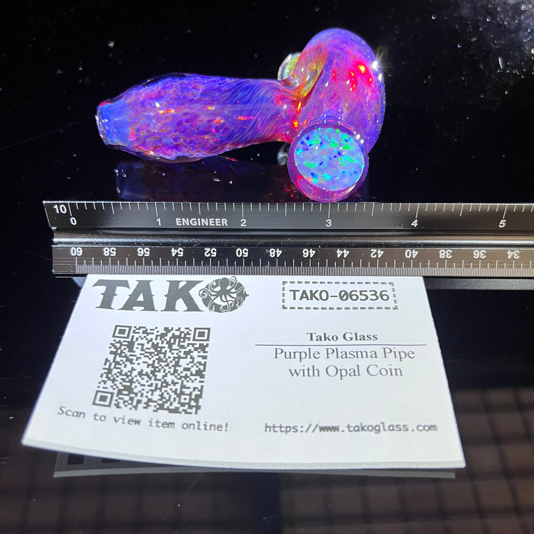 Purple Plasma Pipe with Opal Coin Glass Pipe Tako Glass   