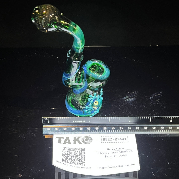 Deep Green Sherlock Frog Bubbler Glass Pipe Beezy Glass