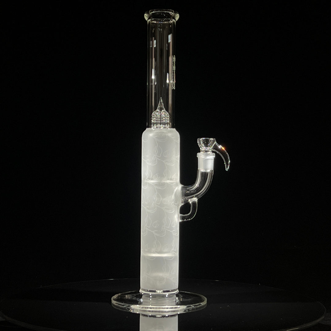 Sovereignty Glass Pillar Straight Neck Solid Foot Clear w/ Mr Bloodshed Pattern Blast Glass Pipe Sovereignty Glass