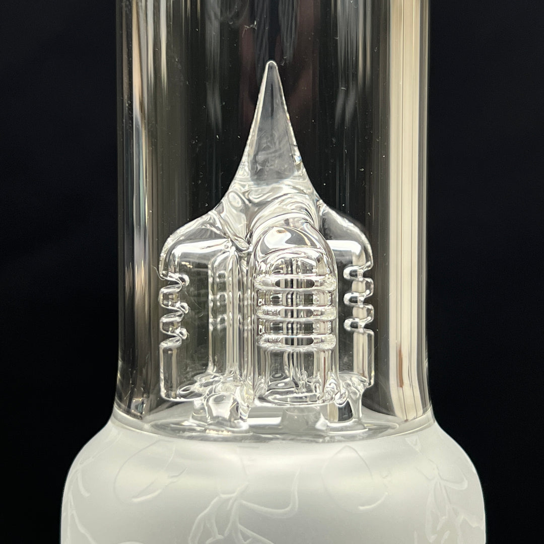 Sovereignty Glass Pillar Straight Neck Solid Foot Clear w/ Pattern Blast Glass Pipe Sovereignty Glass