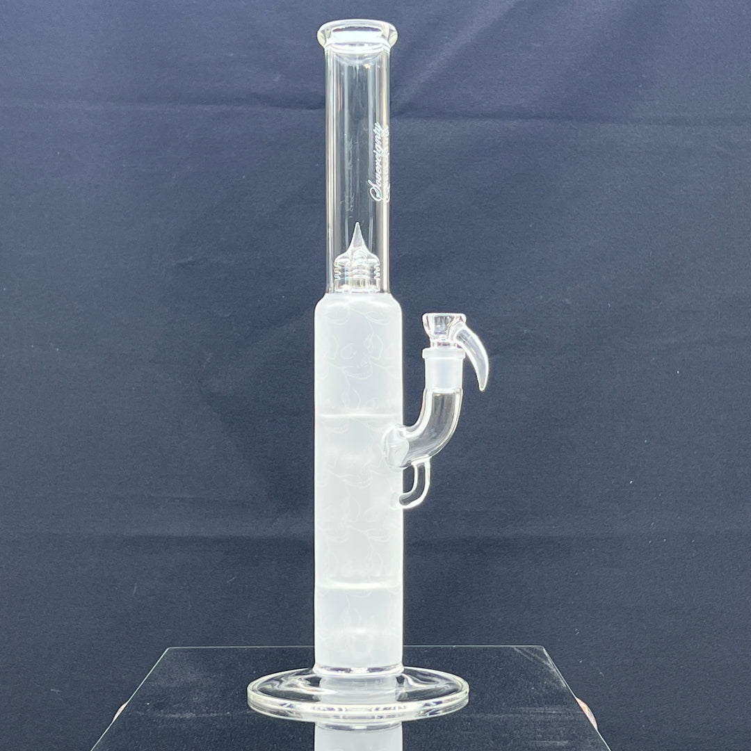 Sovereignty Glass Pillar Straight Neck Solid Foot Clear w/ Pattern Blast Glass Pipe Sovereignty Glass