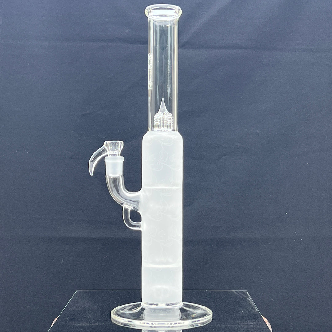 Sovereignty Glass Pillar Straight Neck Solid Foot Clear w/ Pattern Blast Glass Pipe Sovereignty Glass