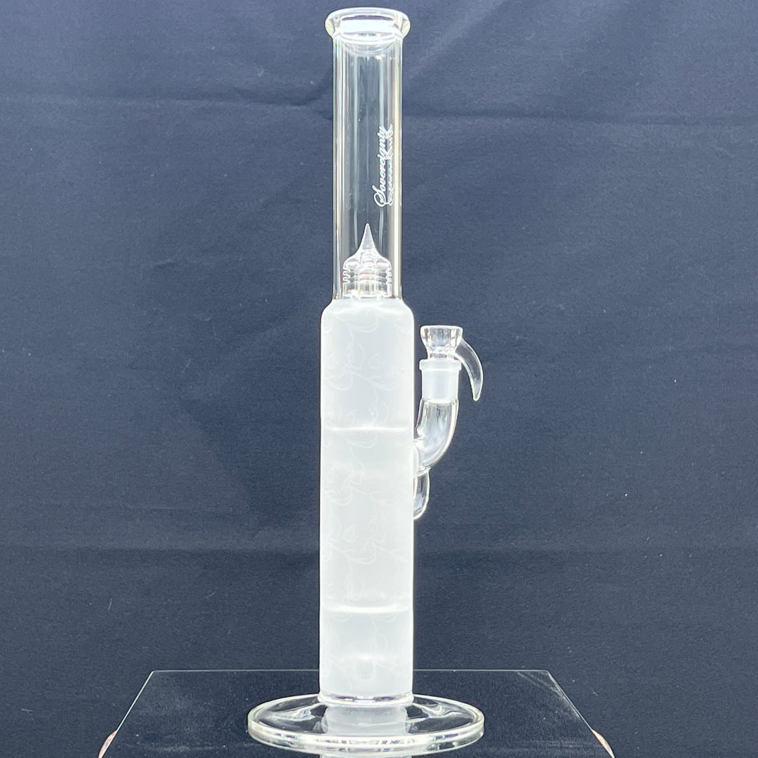 Sovereignty Glass Pillar Straight Neck Solid Foot Clear w/ Pattern Blast Glass Pipe Sovereignty Glass