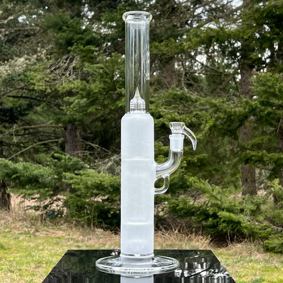 Sovereignty Glass Pillar Straight Neck Solid Foot Clear w/ Pattern Blast Glass Pipe Sovereignty Glass