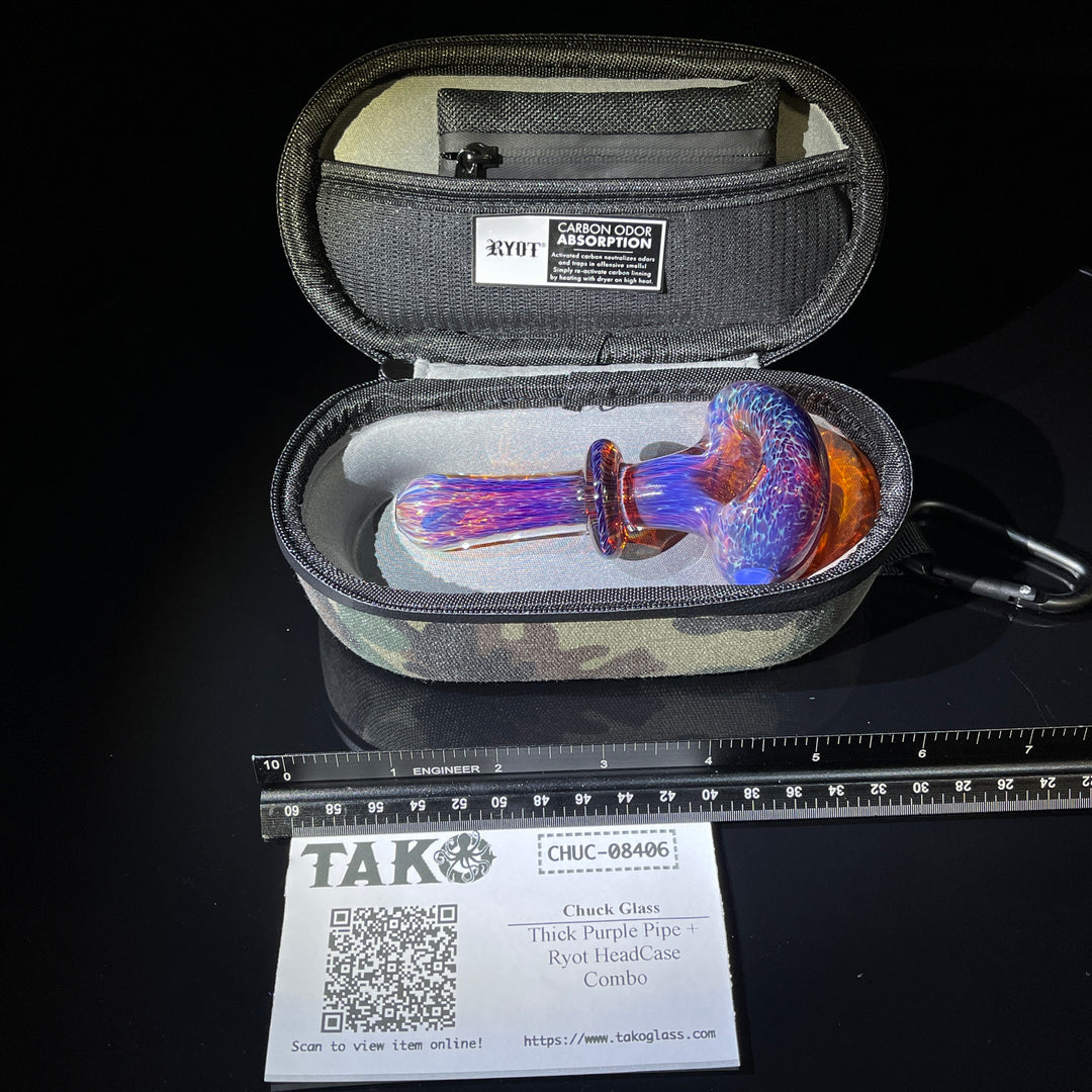 Thick Purple Pipe + Ryot HeadCase Combo Glass Pipe Chuck Glass