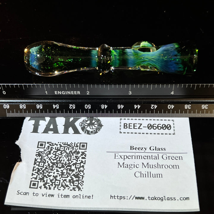 Experimental Green Magic Mushroom Chillum Glass Pipe Beezy Glass   