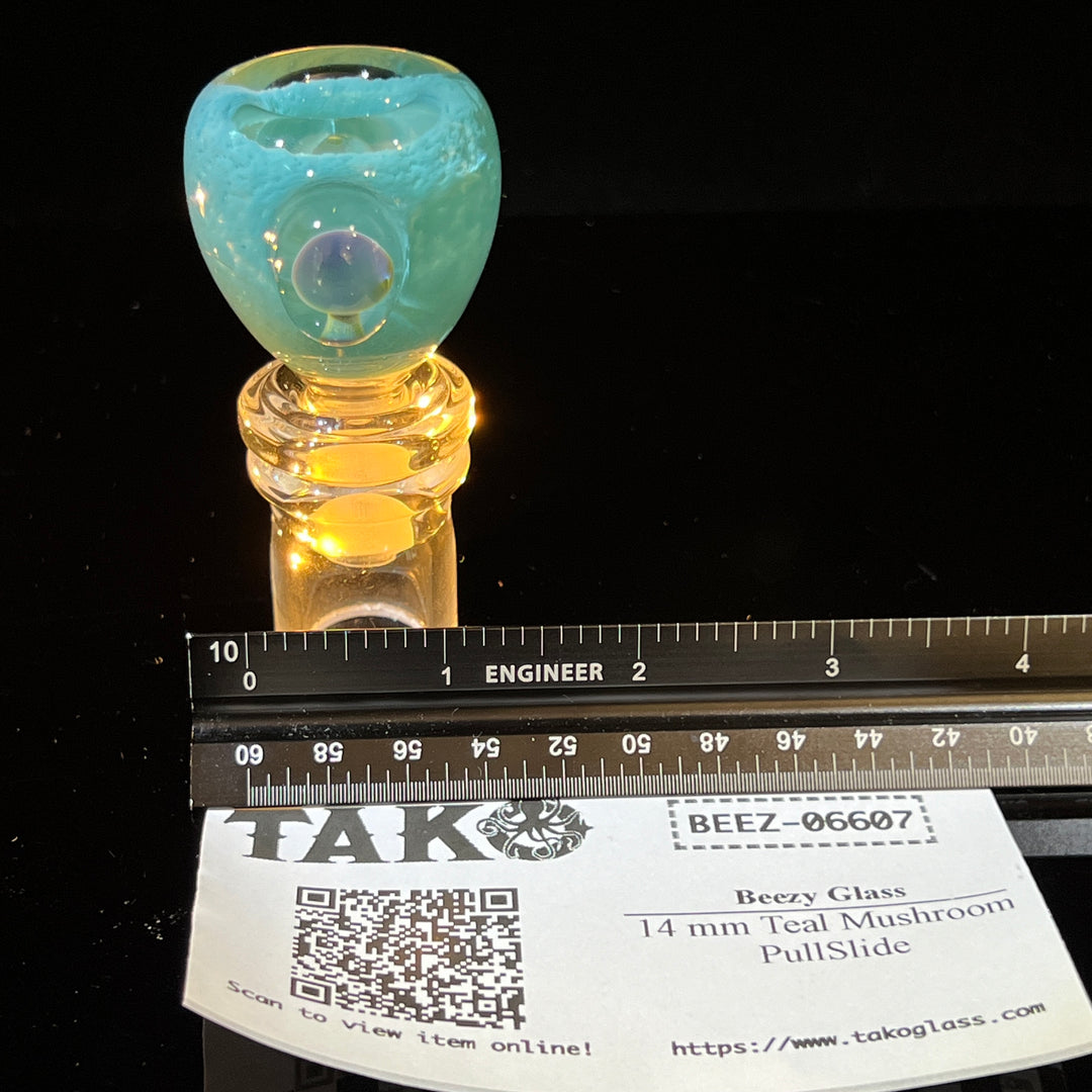 14 mm Teal Mushroom PullSlide Accessory Beezy Glass   