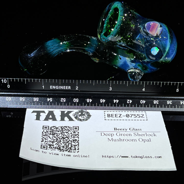 Deep Green Sherlock Mushroom Opal Glass Pipe Beezy Glass