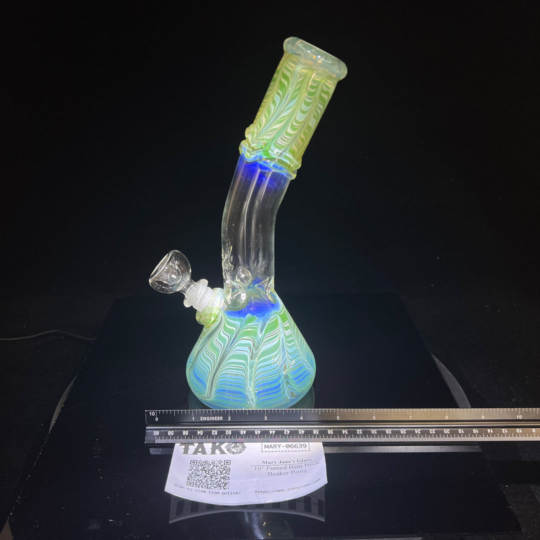 10" Fumed Bent Neck Beaker Bong Glass Pipe Mary Jane's Glass   