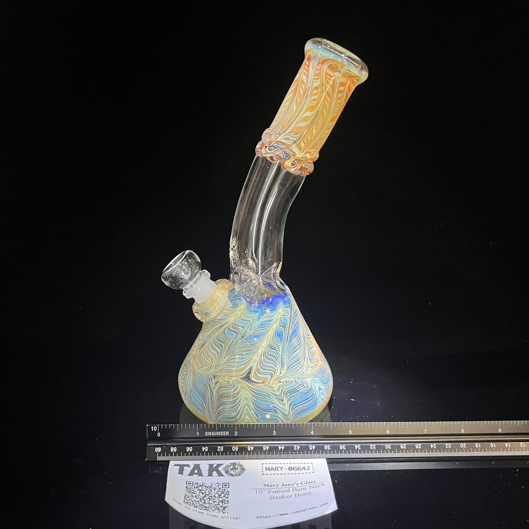 10" Fumed Bent Neck Beaker Bong Glass Pipe Mary Jane's Glass   