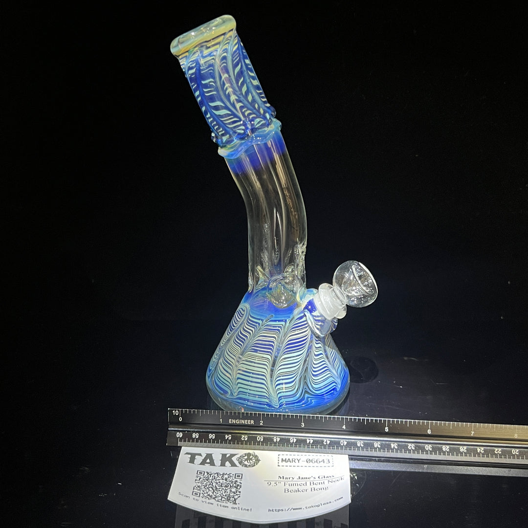 9.5" Fumed Bent Neck Beaker Bong Glass Pipe Mary Jane's Glass   