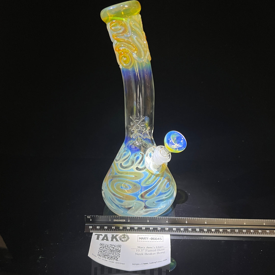 10.5" Fumed Bent Neck Beaker Bong Glass Pipe Mary Jane's Glass   