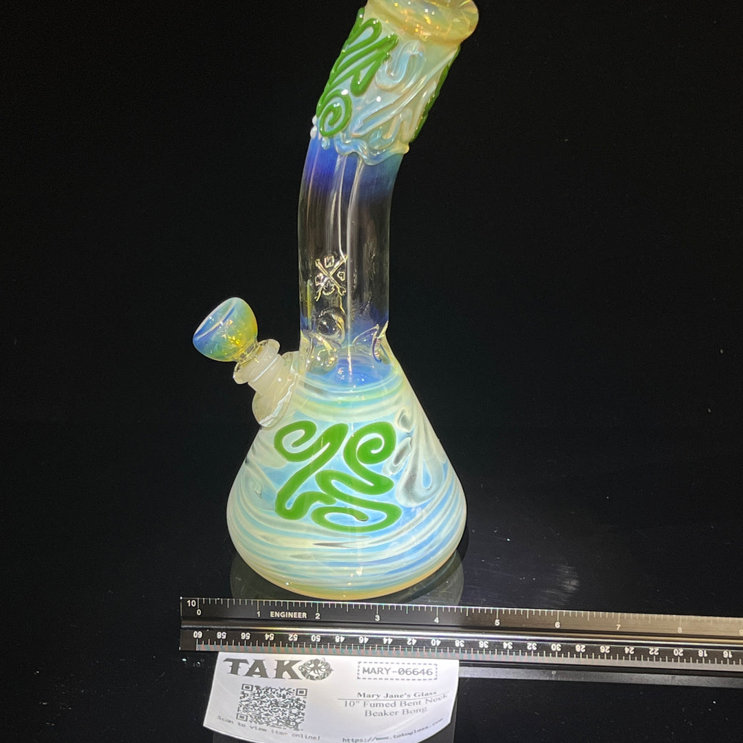 10" Fumed Bent Neck Beaker Bong Glass Pipe Mary Jane's Glass   