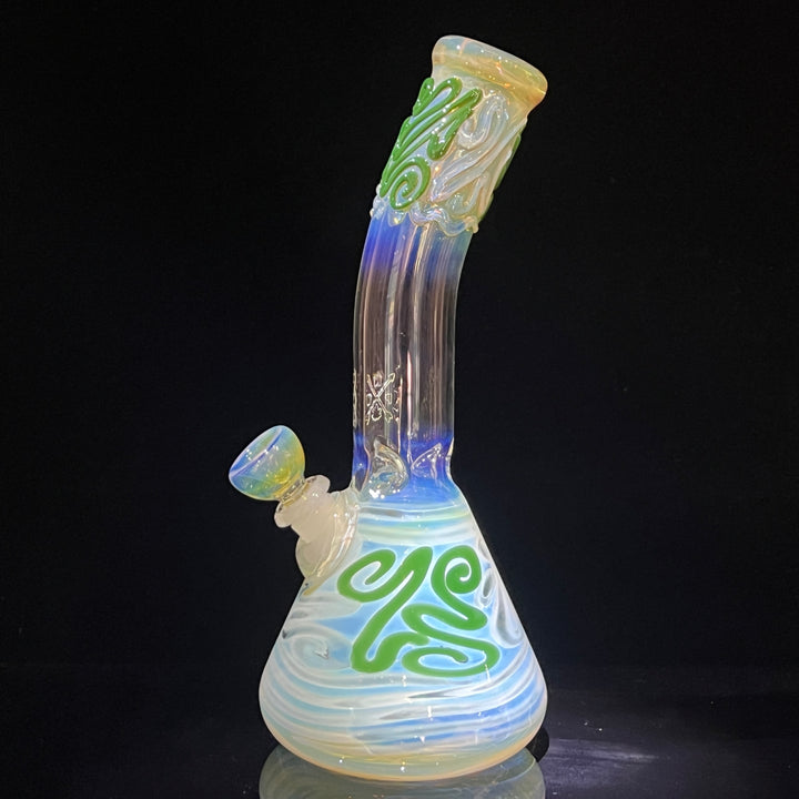 10" Fumed Bent Neck Beaker Bong Glass Pipe Mary Jane's Glass   